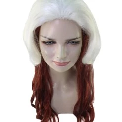 HPO Womens Superhero Curly Long Wig | White & Brown TV/Movie Wigs | Premium Breathable Capless Cap Women's