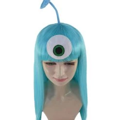 HPO Women's Womens Aliens Wig With Antennae | Blue TV/Movie Wigs | Premium Breathable Capless Cap