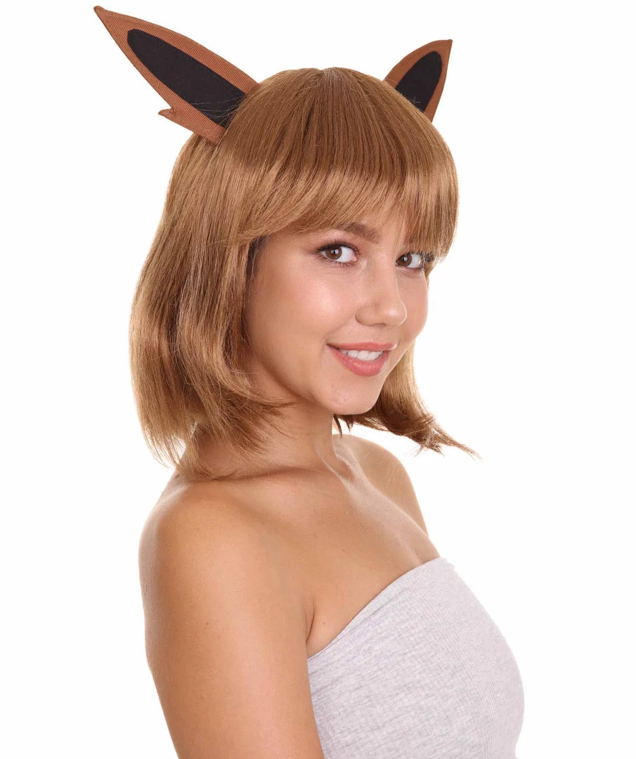 HPO Womens Monster Wig With Ears | Brown Cosplay Video Game Wigs | Premium Breathable Capless Cap