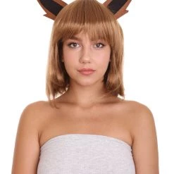 HPO Womens Monster Wig With Ears | Brown Cosplay Video Game Wigs | Premium Breathable Capless Cap