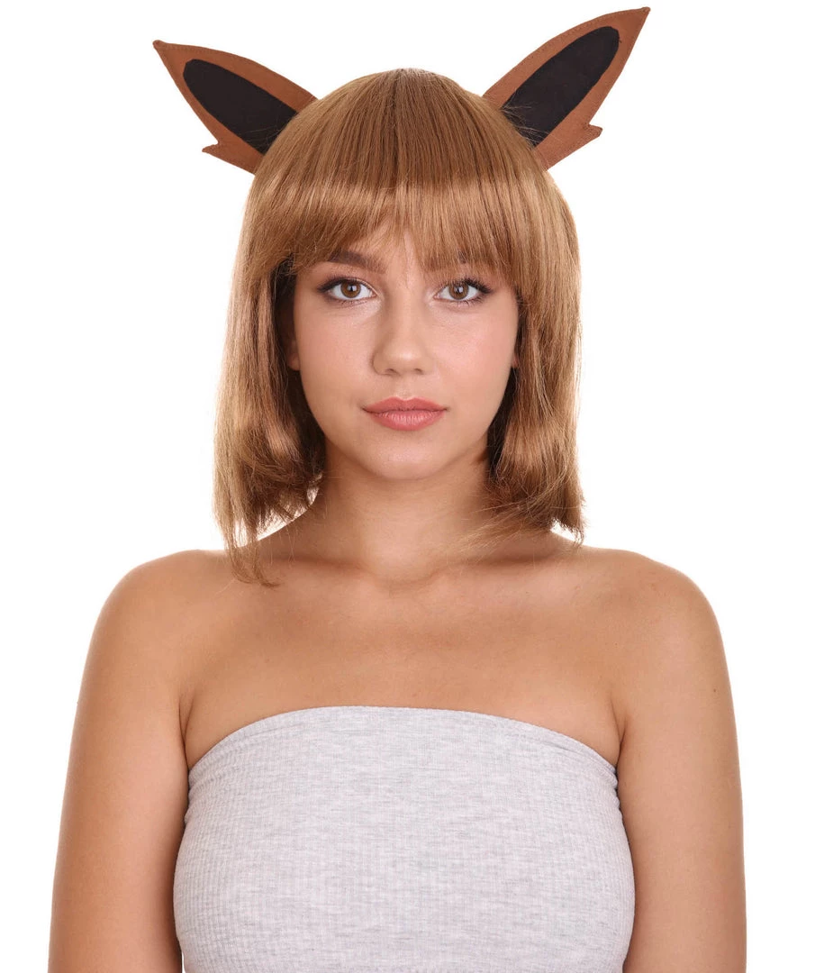 HPO Womens Monster Wig With Ears | Brown Cosplay Video Game Wigs | Premium Breathable Capless Cap