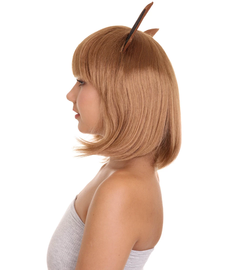 HPO Womens Monster Wig With Ears | Brown Cosplay Video Game Wigs | Premium Breathable Capless Cap