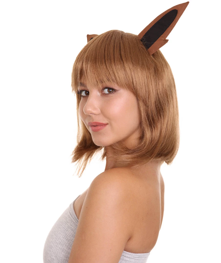 HPO Womens Monster Wig With Ears | Brown Cosplay Video Game Wigs | Premium Breathable Capless Cap