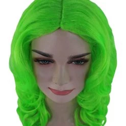 HPO Womens Neon Green Curly Wave Wig | Green Neon Wigs | Premium Breathable Capless Cap