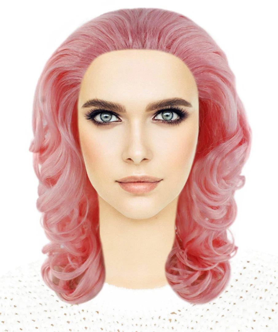 HPO Womens Pink Curly Wavy Wig | Pink Party Wigs | Premium Breathable Capless Cap