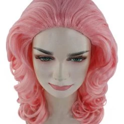 HPO Womens Pink Curly Wavy Wig | Pink Party Wigs | Premium Breathable Capless Cap