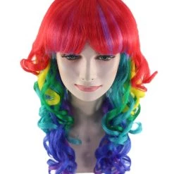 HPO Womens Rainbow Long Curly Colorful Wig | Clown Rainbow Wigs | Premium Breathable Capless Cap