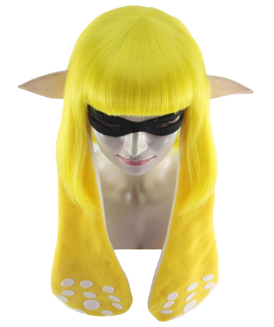 HPO Womens Inkling Girl Wig And Ears With Mask Set | Video Game Wigs | Premium Breathable Capless Cap