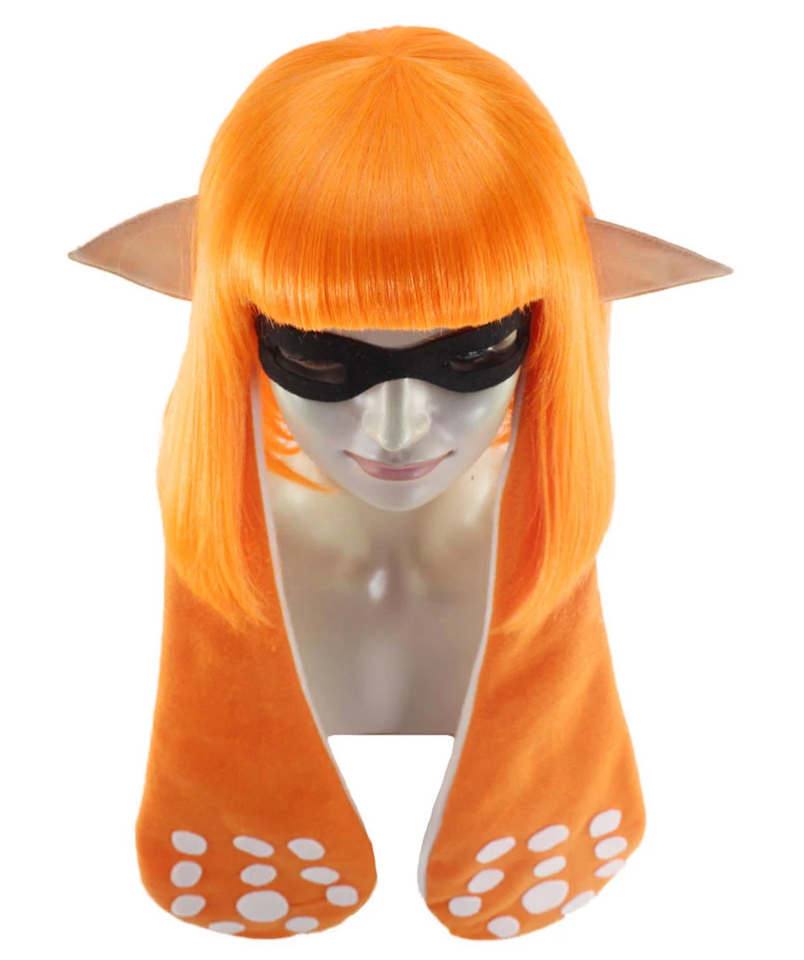 HPO Womens Inkling Girl Wig And Ears With Mask Set | Video Game Wigs | Premium Breathable Capless Cap