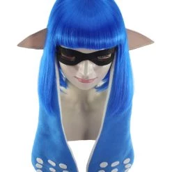 HPO Womens Inkling Girl Wig And Ears With Mask Set | Video Game Wigs | Premium Breathable Capless Cap