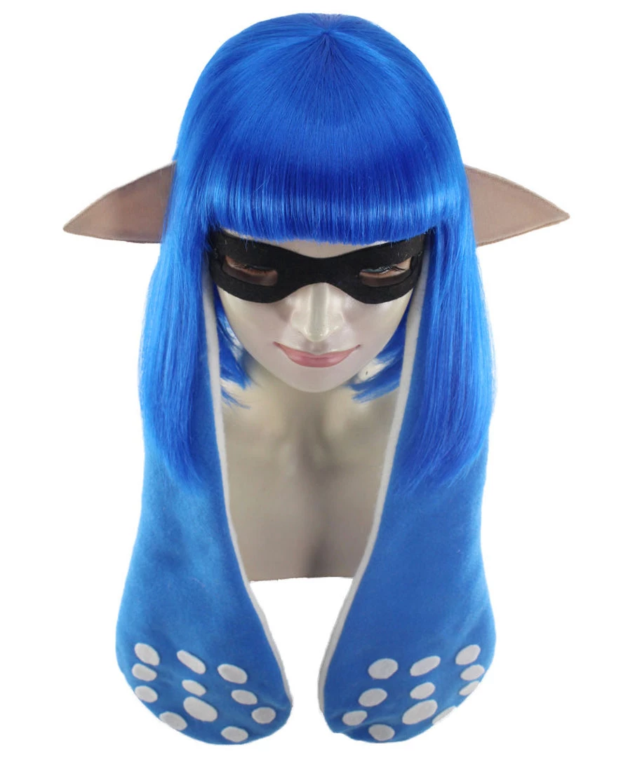HPO Womens Inkling Girl Wig And Ears With Mask Set | Video Game Wigs | Premium Breathable Capless Cap