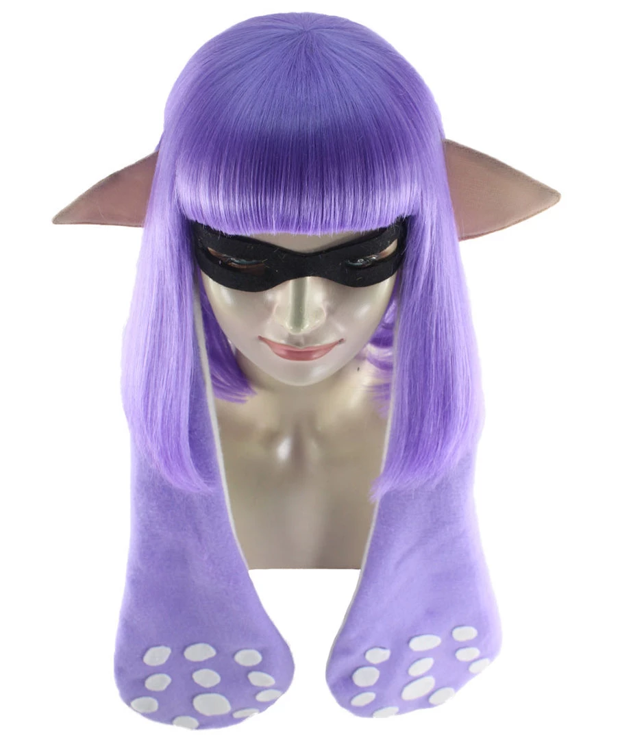 HPO Womens Inkling Girl Wig And Ears With Mask Set | Video Game Wigs | Premium Breathable Capless Cap