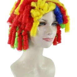 HPO Women's Womens Colorful Cutie Pie Curly Clown Wig | Rainbow Clown Wigs | Premium Breathable Capless Cap