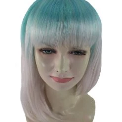 HPO Womens Blue White Ombre Doll Bob Wig | Ombre Fashion Wigs | Premium Breathable Capless Cap