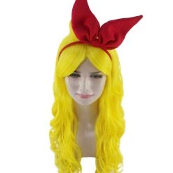 HPO Womens Manga Wig With Red Bow Set | Yellow TV/Movie Wigs | Premium Breathable Capless Cap