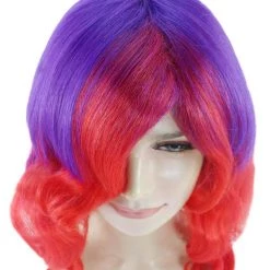 HPO Womens Long Wavy Two-tone Wig | Purple & Red Colorful Wigs | Premium Breathable Capless Cap