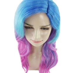 HPO Womens Long Wavy Two-tone Wig | Blue & Purple Colorful Wigs | Premium Breathable Capless Cap Women's