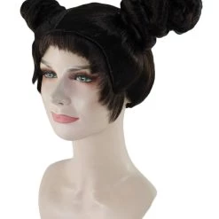 HPO Women's Womens Singer Two Buns Wig | Black Celebrity Wigs | Premium Breathable Capless Cap