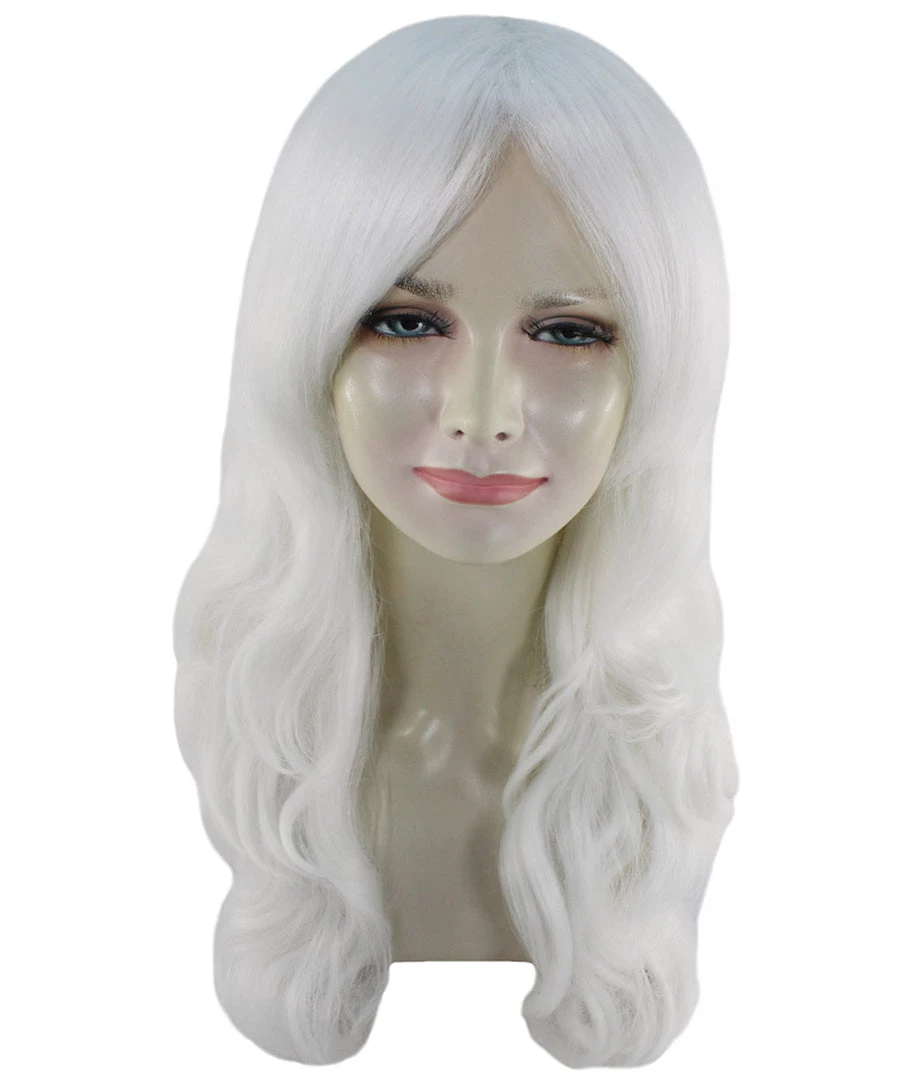 HPO Women's Womens Glow-In-The-Dark Long Curly Wavy Party Wig | GID Wigs | Premium Breathable Capless Cap