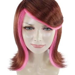 HPO Womens Two-tone Wig | Brown & Pink Party Wigs | Premium Breathable Capless Cap