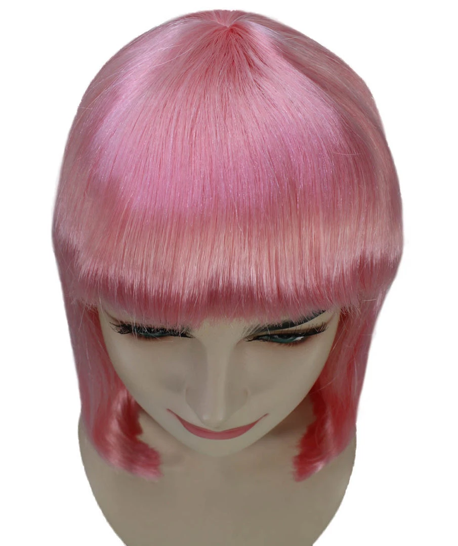 HPO Womens Party Bob Wig | Pink Cosplay Halloween Bob Wigs | Premium Breathable Capless Cap