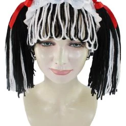 HPO Women's Womens Rag Doll Girl Wig | Black And White Storybook & Fairytale Wigs