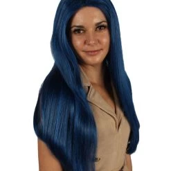 HPO Womens Fantasy Long Wig | Blue TV/Movie Wigs | Premium Breathable Capless Cap Women's