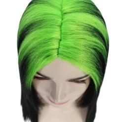 HPO Billie Pop Mullet | Black Wig With Neon Green Roots And Choppy Bangs | Premium Halloween Wig Women's