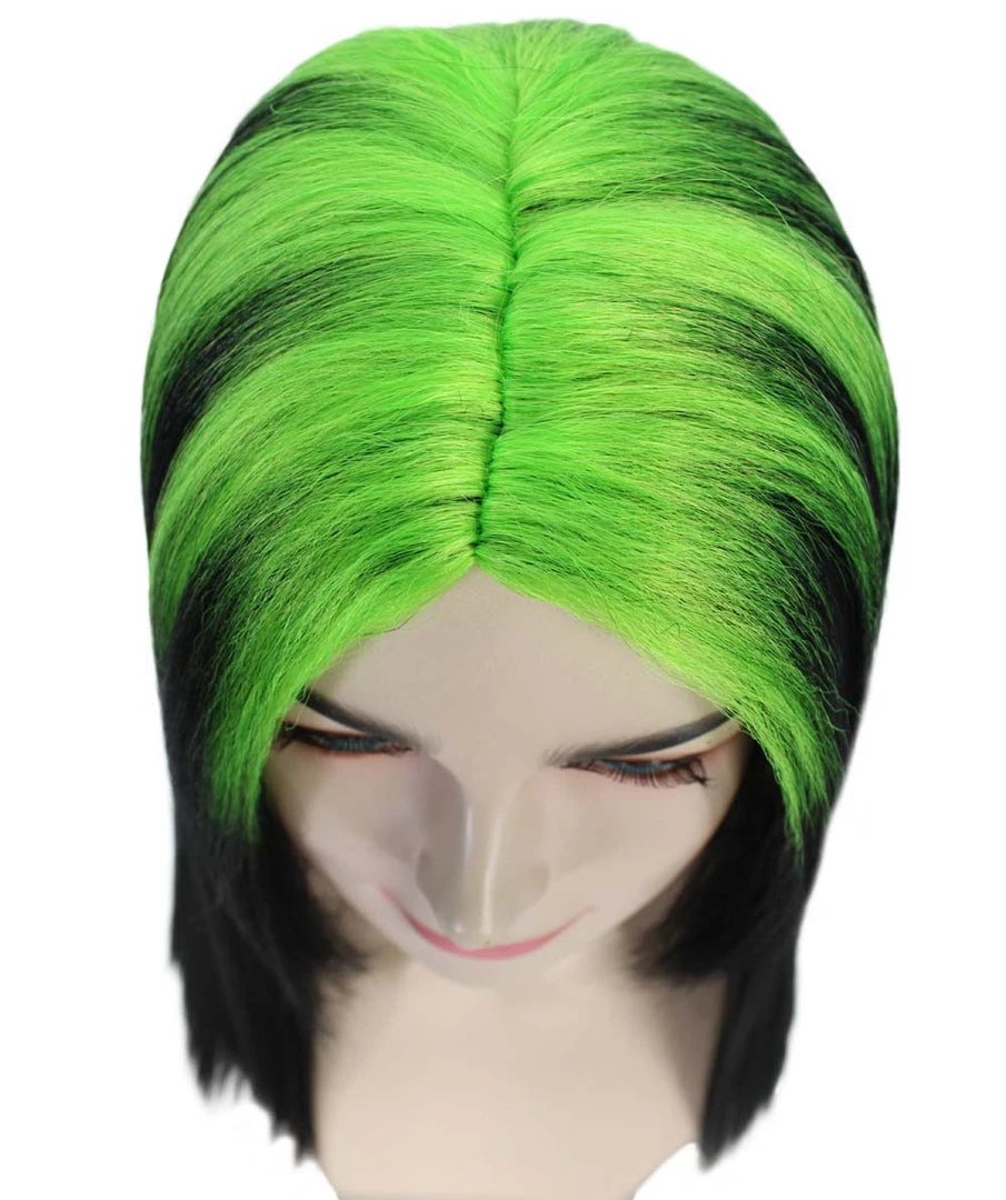 HPO Billie Pop Mullet | Black Wig With Neon Green Roots And Choppy Bangs | Premium Halloween Wig Women's