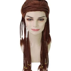 HPO Women's Long Length No Part Brown Braided Cosplay Wig | Premium Breathable Capless Cap