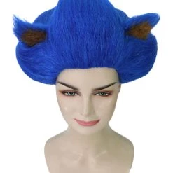 HPO Women's Spiked Long Blue Cosplay Hedgehog Wig With Ears - Capless Cap Design
