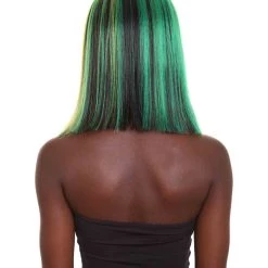 HPO Women's Shoulder Length Celebrity Ghana Pride Wig - Red Gold And Green Hair - Capless Cap Design