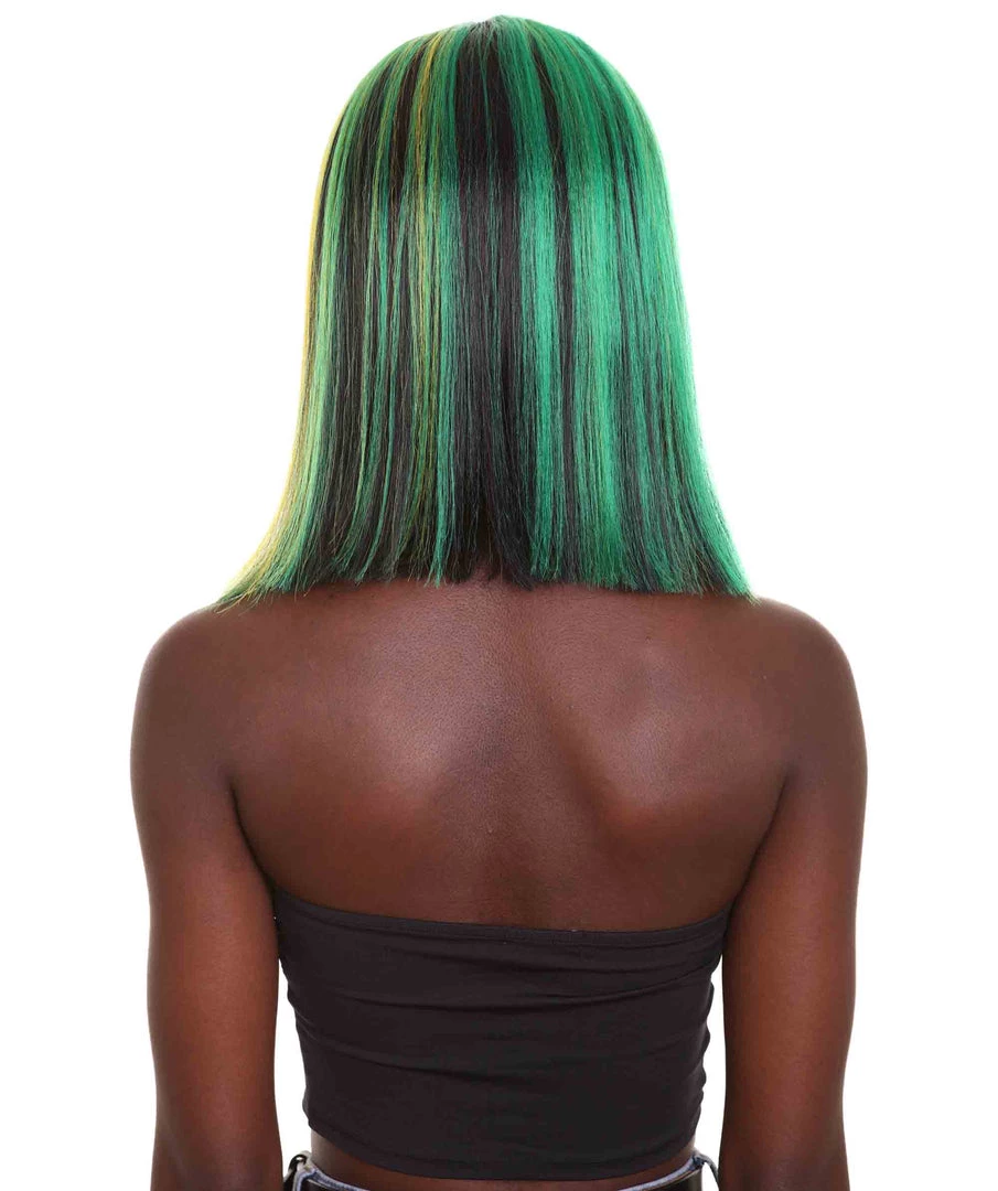 HPO Women's Shoulder Length Celebrity Ghana Pride Wig - Red Gold And Green Hair - Capless Cap Design