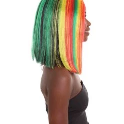 HPO Women's Shoulder Length Celebrity Ghana Pride Wig - Red Gold And Green Hair - Capless Cap Design