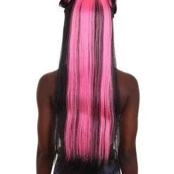 HPO Women's Pinned Up Double Bun China Doll Rapper Wig - Electric Pink And Black Hair - Capless Cap Design