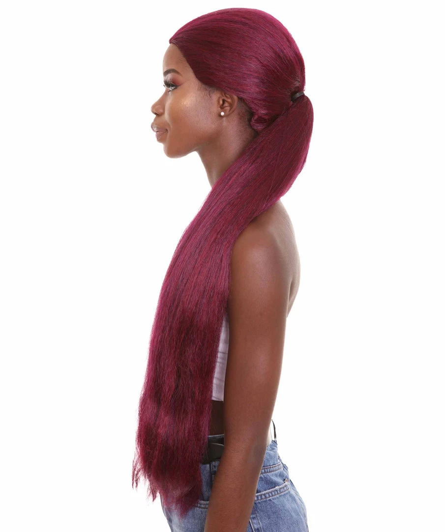 HPO Women's Long Sleek Purple Ponytail Rapper Wig - Long Purple Hair - Capless Cap Design