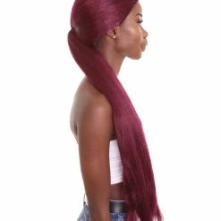 HPO Women's Long Sleek Purple Ponytail Rapper Wig - Long Purple Hair - Capless Cap Design