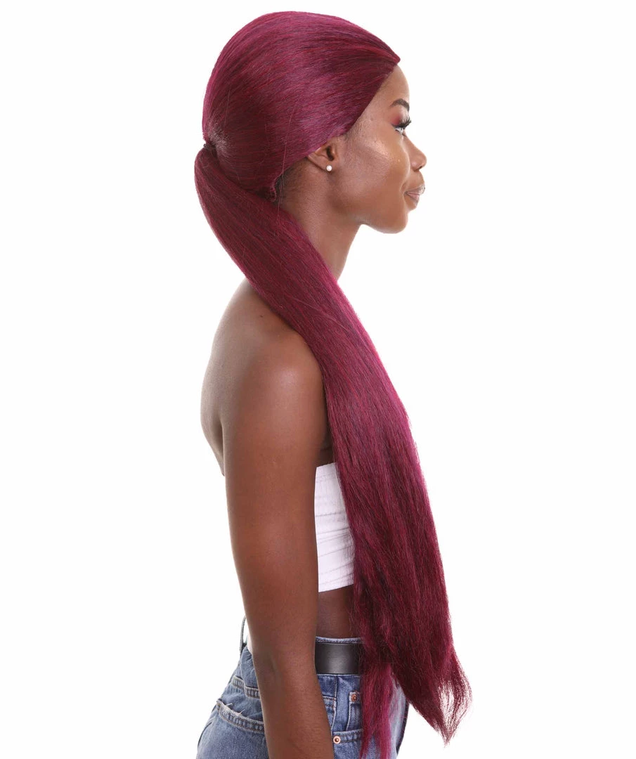 HPO Women's Long Sleek Purple Ponytail Rapper Wig - Long Purple Hair - Capless Cap Design