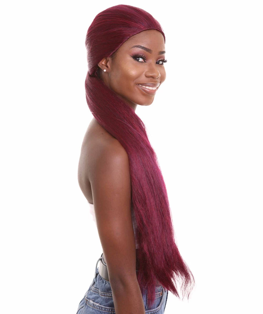 HPO Women's Long Sleek Purple Ponytail Rapper Wig - Long Purple Hair - Capless Cap Design