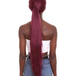 HPO Women's Long Sleek Purple Ponytail Rapper Wig - Long Purple Hair - Capless Cap Design