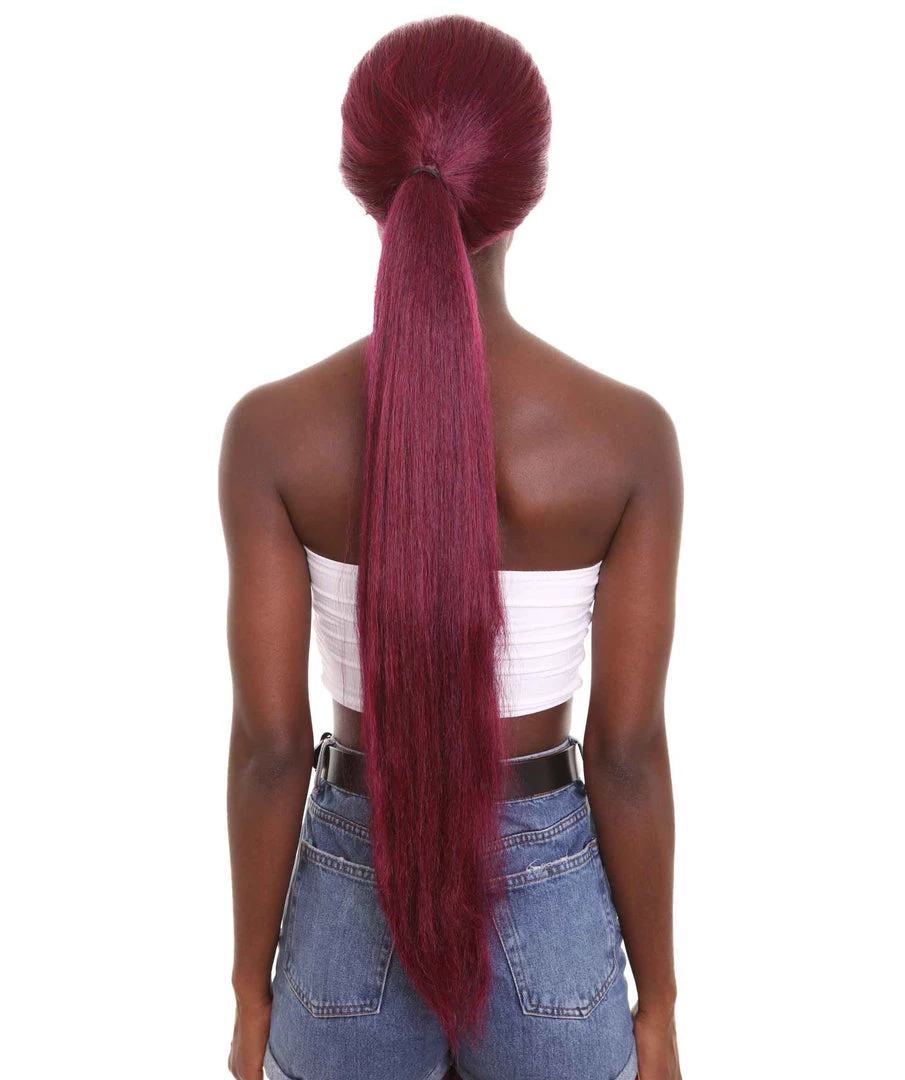 HPO Women's Long Sleek Purple Ponytail Rapper Wig - Long Purple Hair - Capless Cap Design