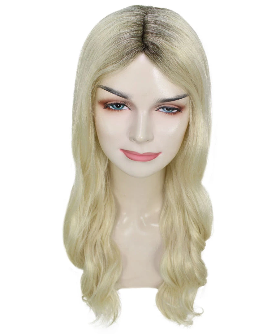 HPO Women's Medium Length Blonde Make Up Artist Wig - Long Blonde Hair With Dark Roots - Capless Cap Design