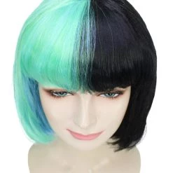 HPO Women's Shoulder Length Contrasting Two Tone Artist Wig - Soft Mint Green And Jet Black Hair - Capless Cap Design