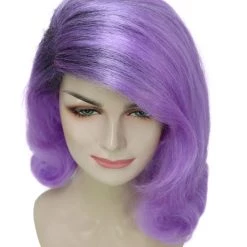 HPO Women's Shoulder Length Electric Purple Fashion Blogger Wig - Purple Hair With Dark Roots - Capless Cap Design