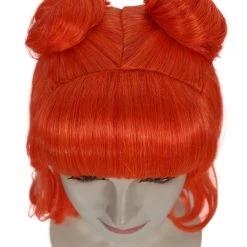 BC Space Buns | Women's Orange Color Straight Shoulder Length Trendy Space Buns Wig
