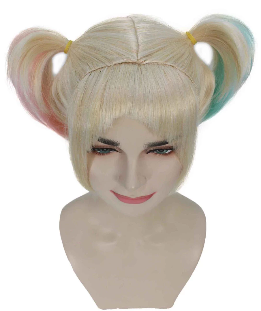 HPO Fabulous Villain | Women's Multi Color Straight Shoulder Pigtails Length Trendy Fabulous Villain Wig