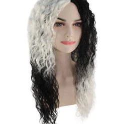 BC Adult Women's Black And White Color Two Tone Curly Long Length Trendy Gothic Queen Wig