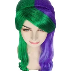 BC Women's Two Tone Green And Purple Color Wavy Medium Length Trendy Galactic Maiden Wig