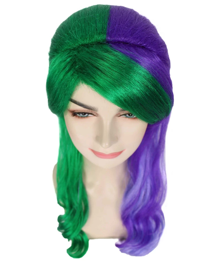BC Women's Two Tone Green And Purple Color Wavy Medium Length Trendy Galactic Maiden Wig