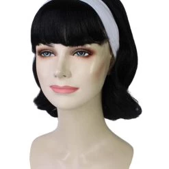 BC 50's Flip | Women's Black Color Straight Shoulder Length 50's Flip Wig With White Headband |